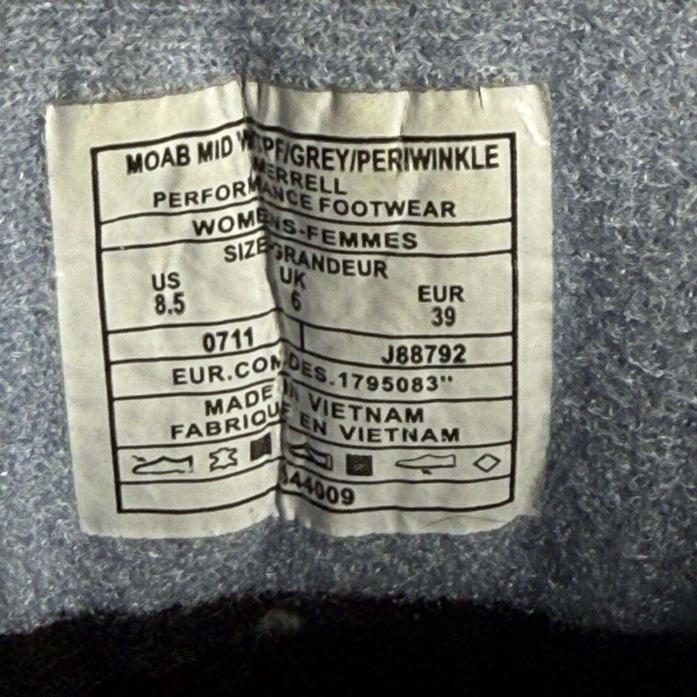 Merrell Moab 2 Hiking Boots Womens 8.5 Gray Periwinkle Waterproof Trail J88792 - Picture 6 of 11